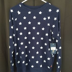 Dickies Girl raglan pullover top navy blue with stars long sleeve top. (Juniors